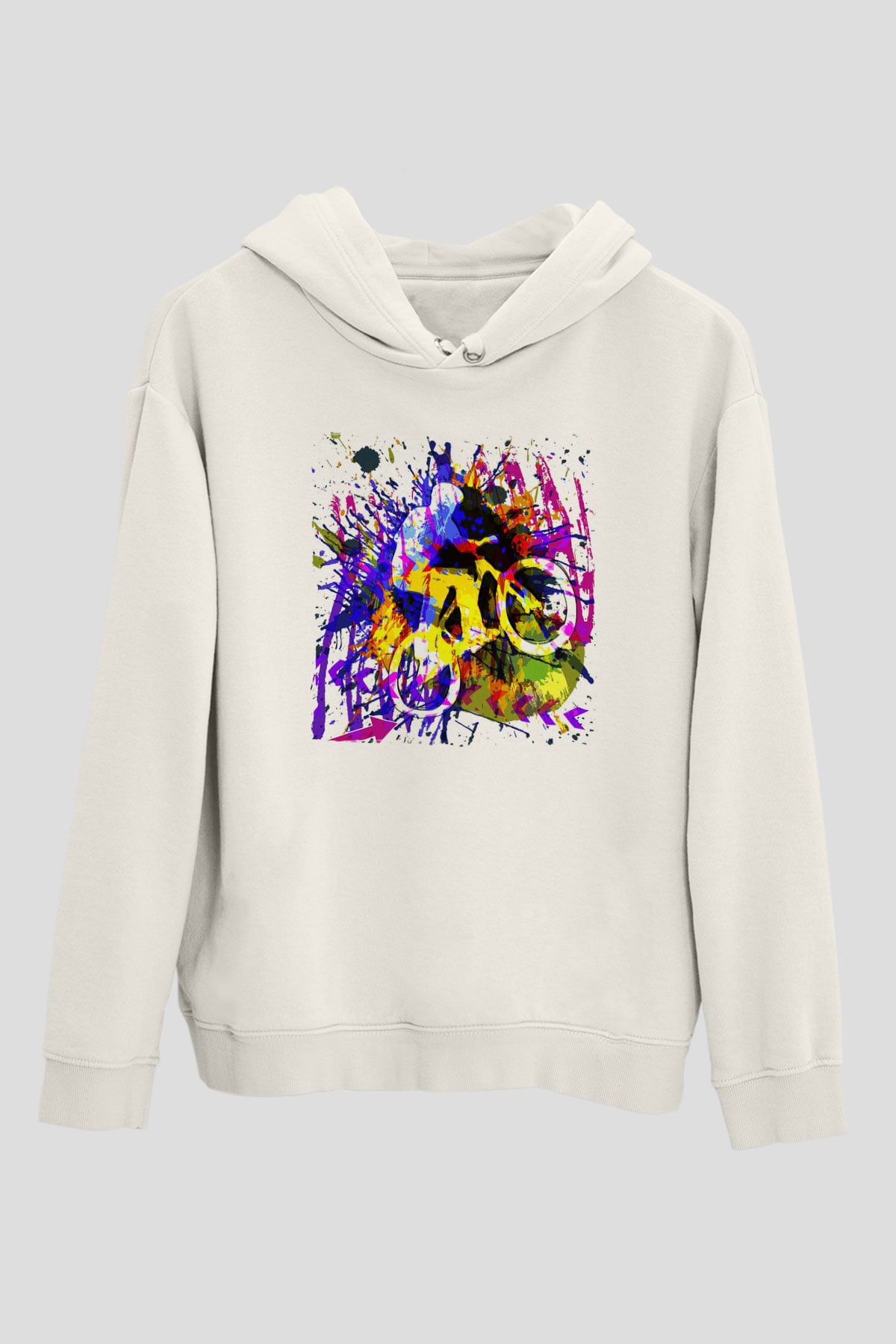 Bisiklet Beyaz Unisex Kapüşonlu Sweatshirt