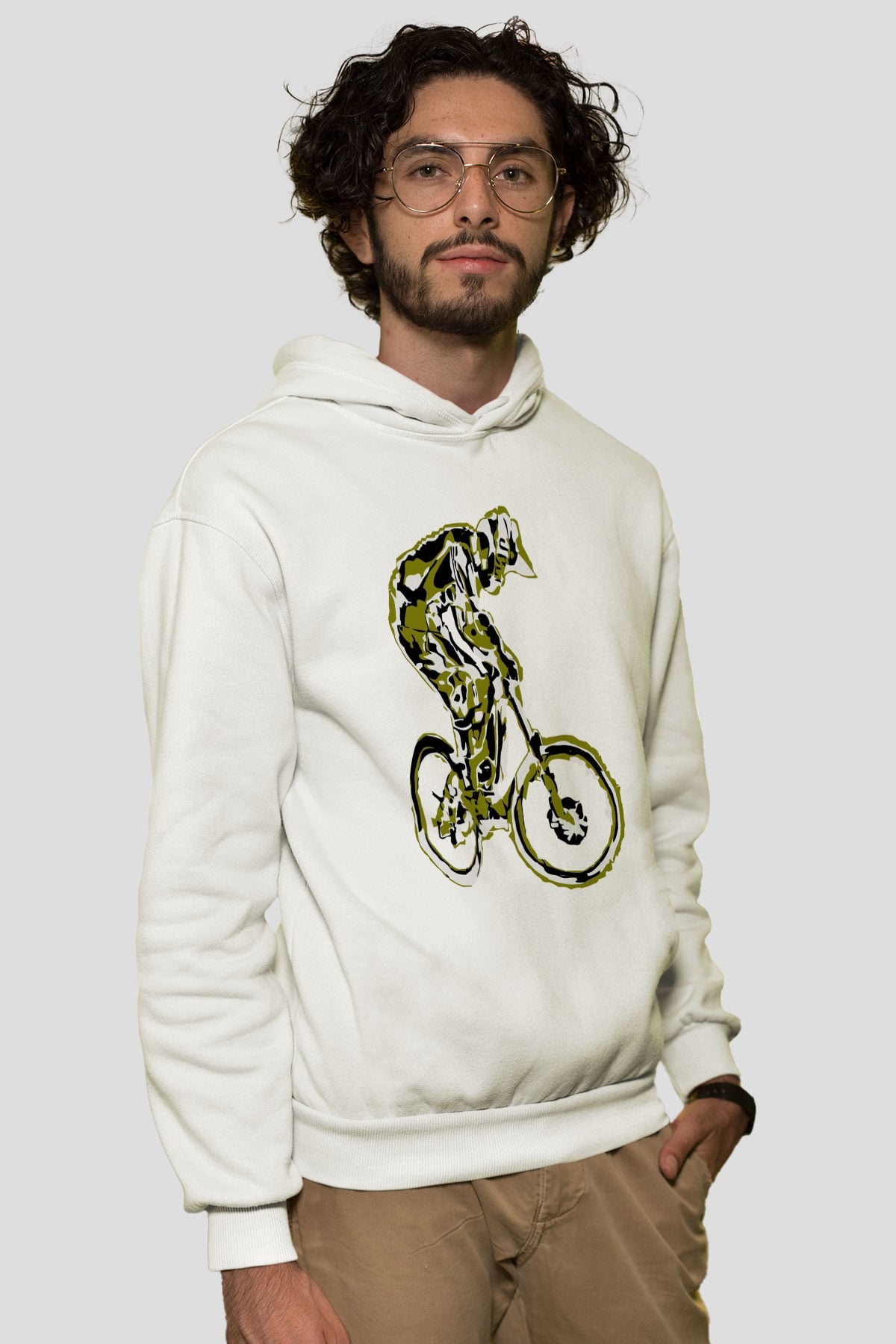 Bisiklet Beyaz Unisex Kapüşonlu Sweatshirt
