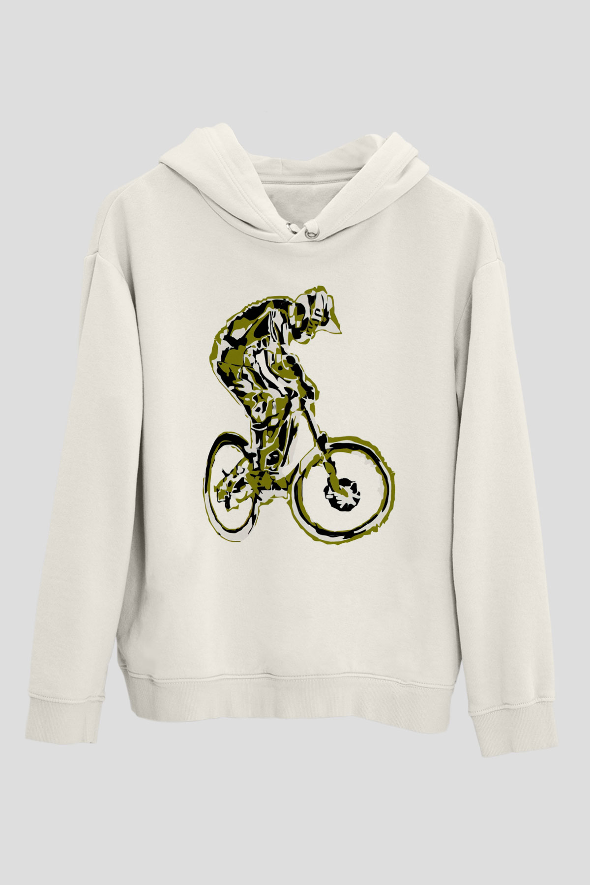 Bisiklet Beyaz Unisex Kapüşonlu Sweatshirt