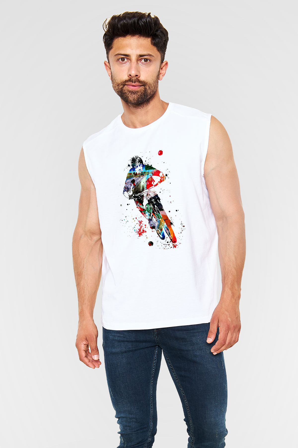 Bisiklet Beyaz Unisex Kolsuz Tişört
