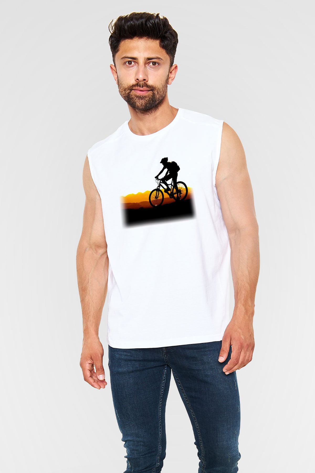 Bisiklet Beyaz Unisex Kolsuz Tişört
