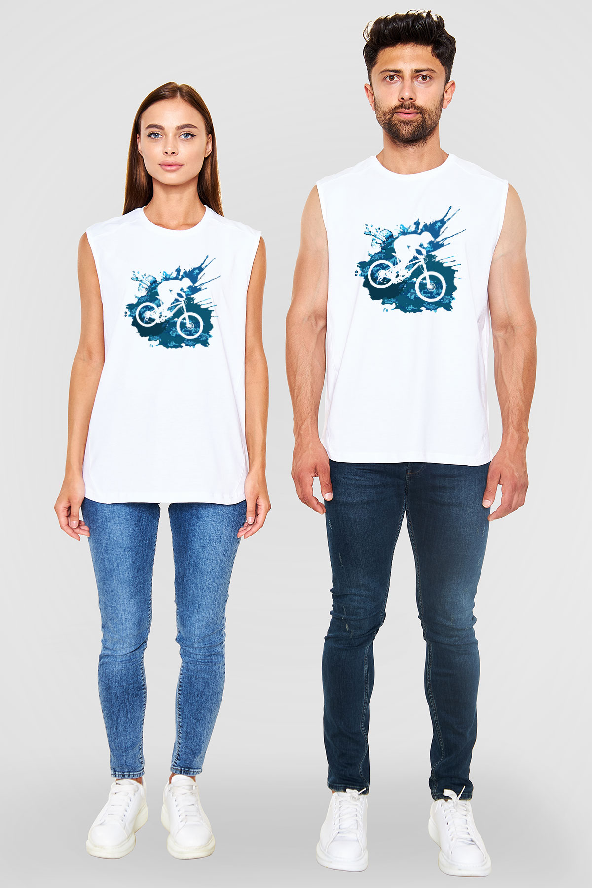 Bisiklet Beyaz Unisex Kolsuz Tişört