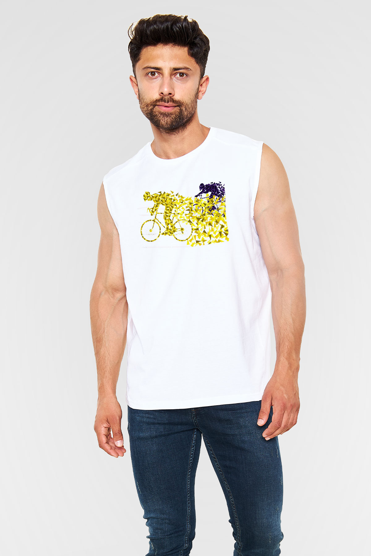 Bisiklet Beyaz Unisex Kolsuz Tişört