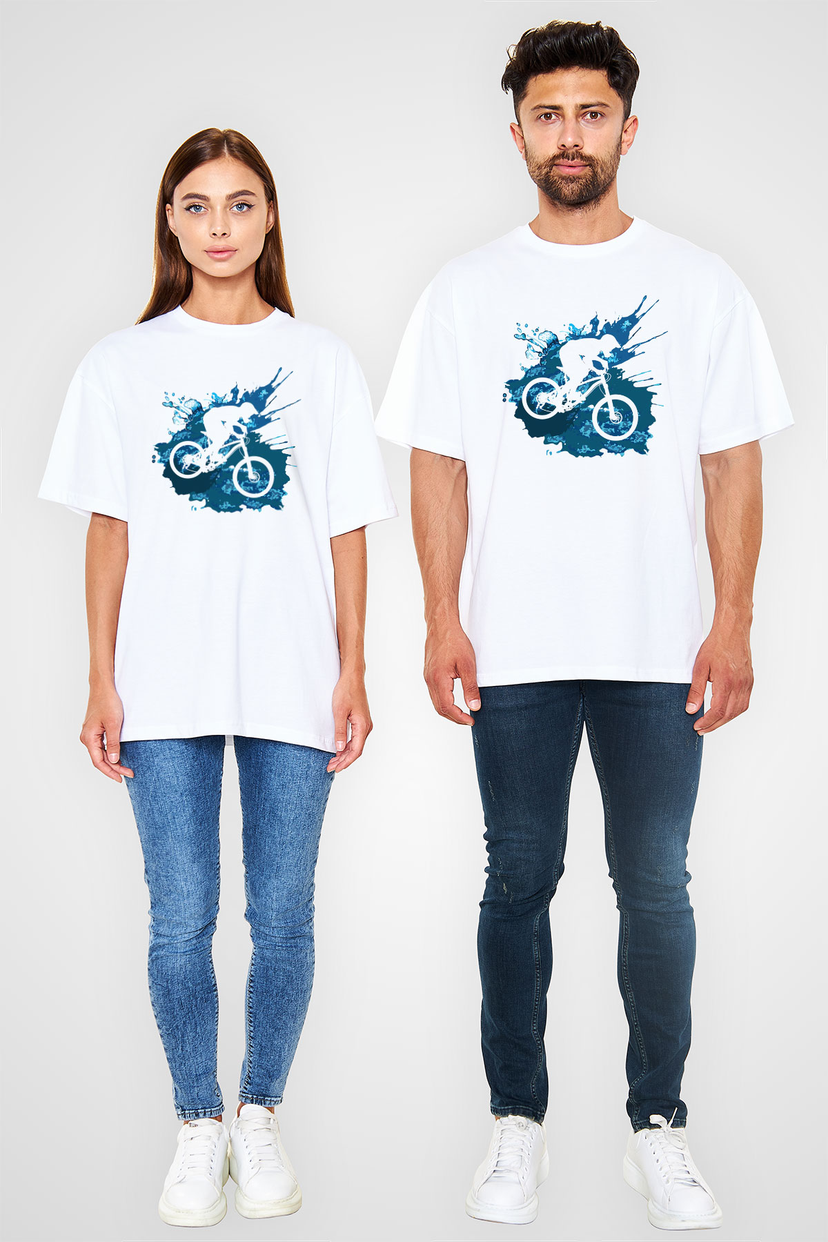 Bisiklet Beyaz Unisex Oversize Tişört T-Shirt