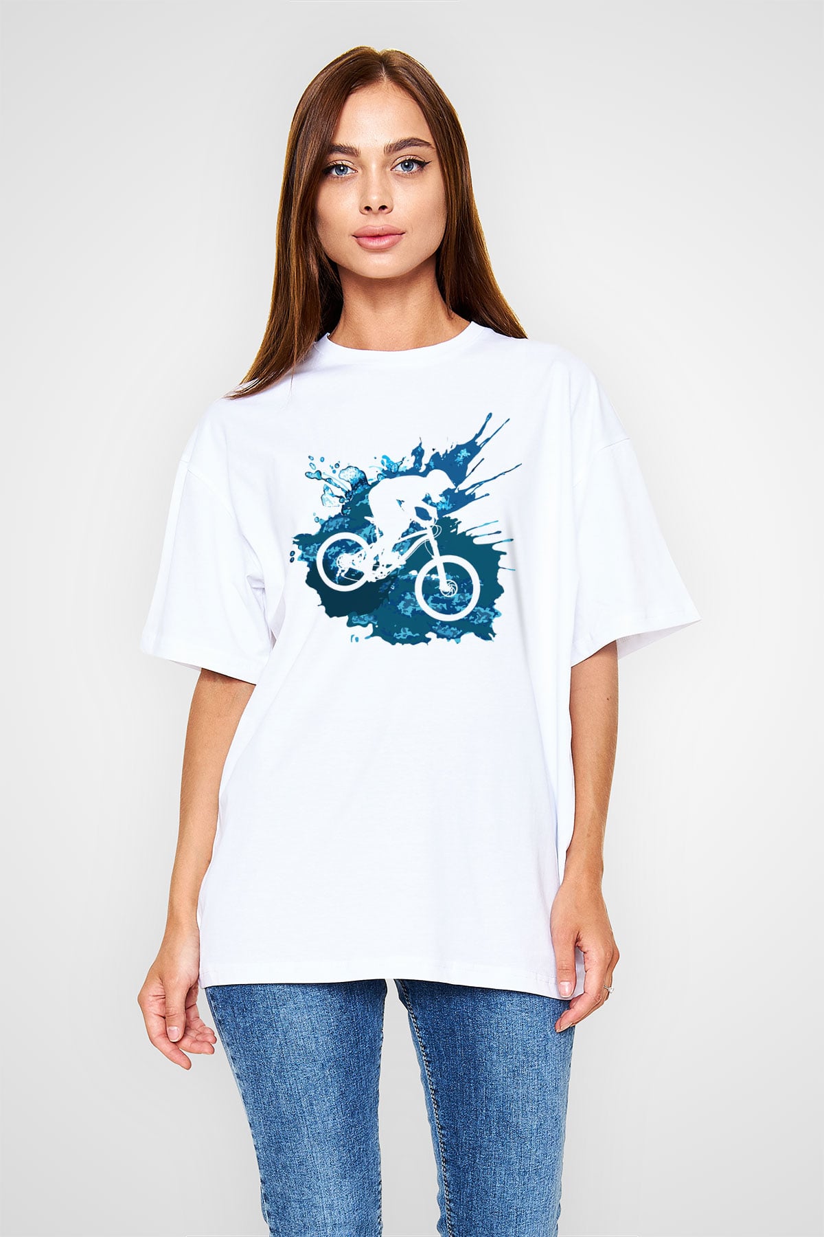 Bisiklet Beyaz Unisex Oversize Tişört T-Shirt