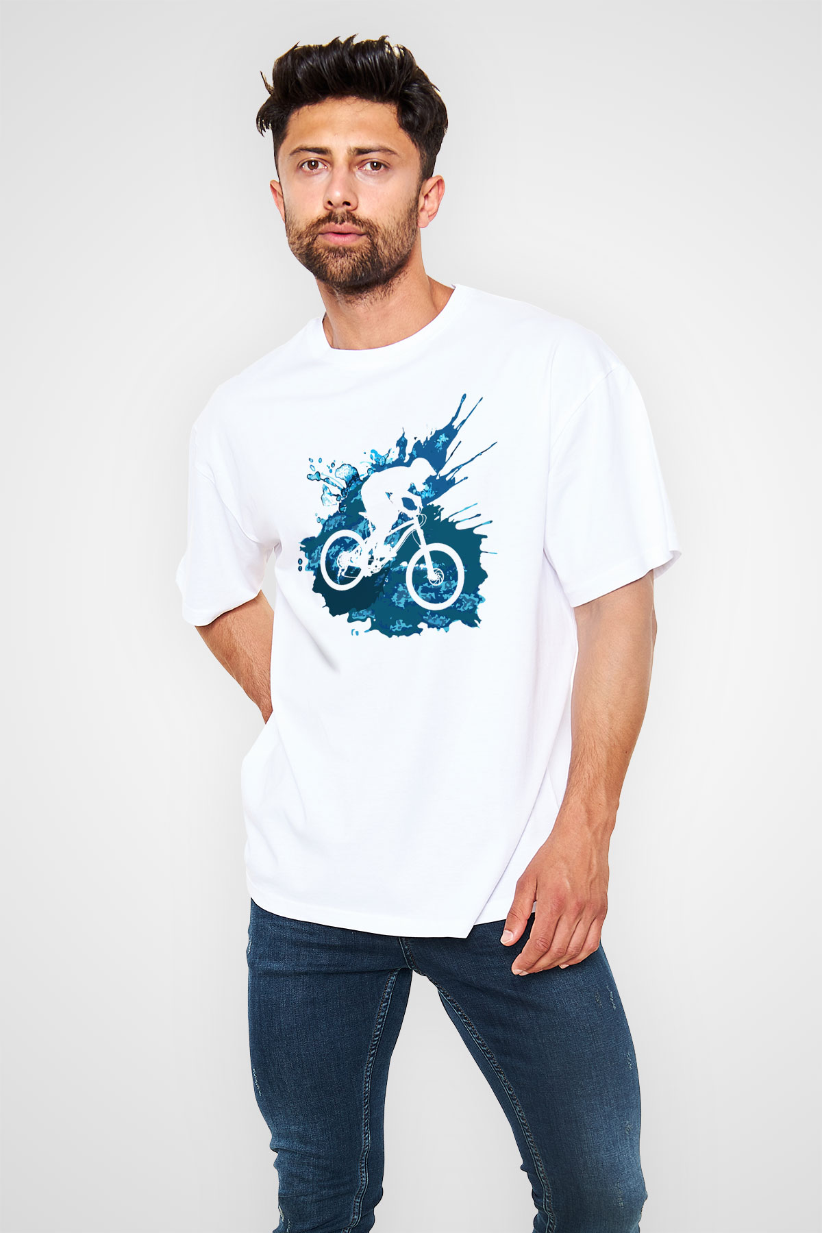 Bisiklet Beyaz Unisex Oversize Tişört T-Shirt