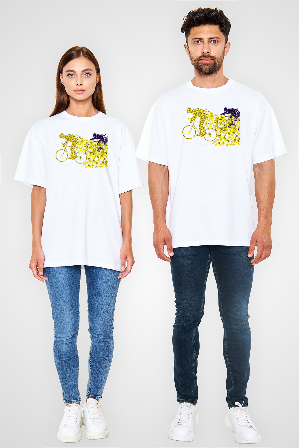 Bisiklet Beyaz Unisex Oversize Tişört T-Shirt