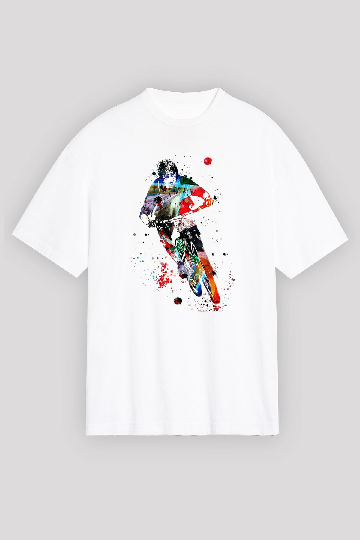 Bisiklet Beyaz Unisex Oversize Tişört T-Shirt