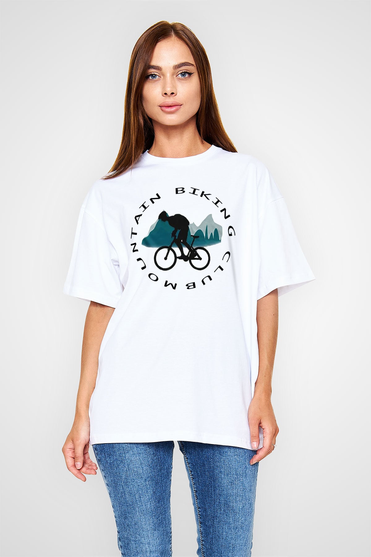 Bisiklet Beyaz Unisex Oversize Tişört T-Shirt