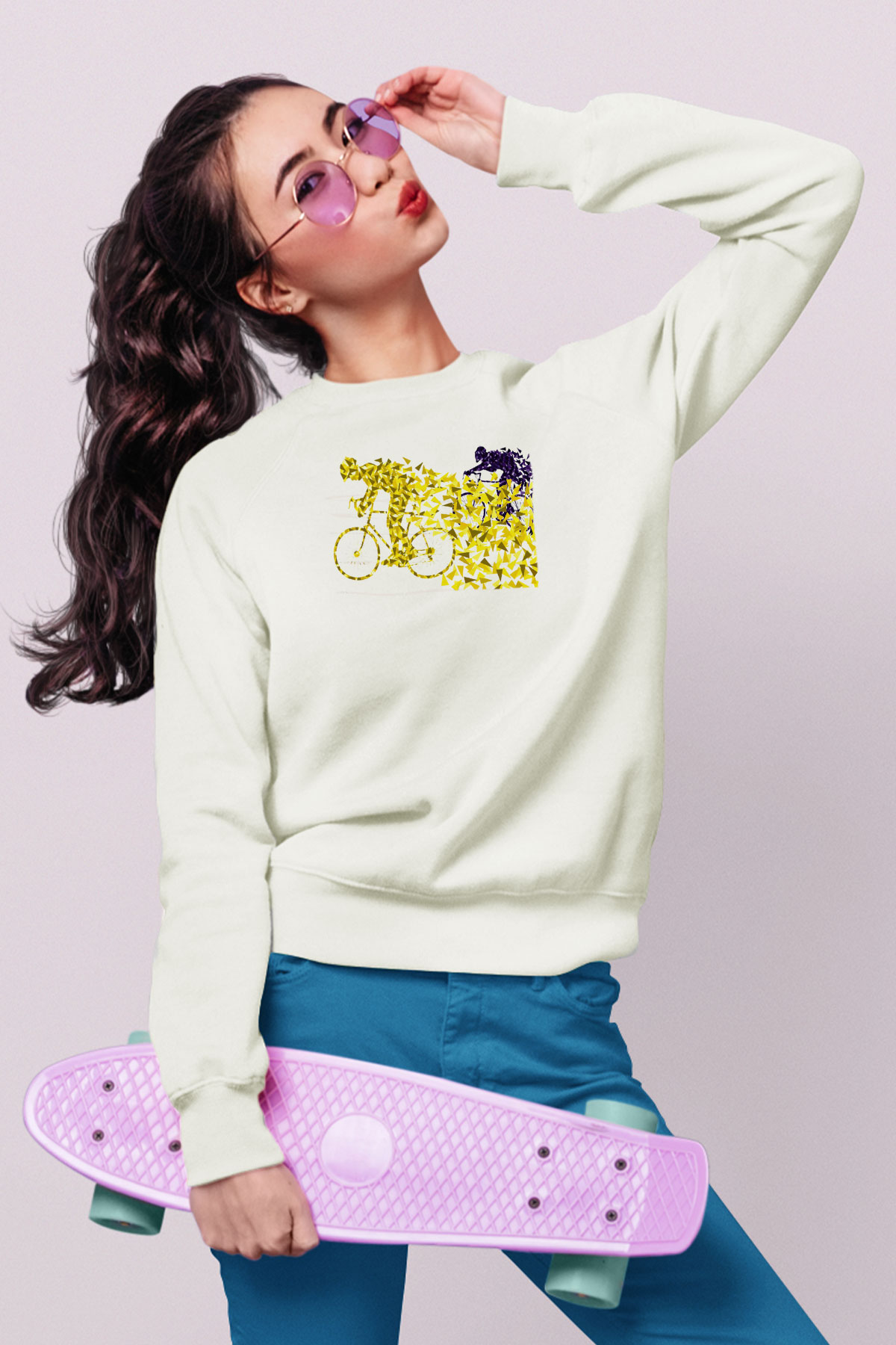 Bisiklet Beyaz Unisex Sweatshirt