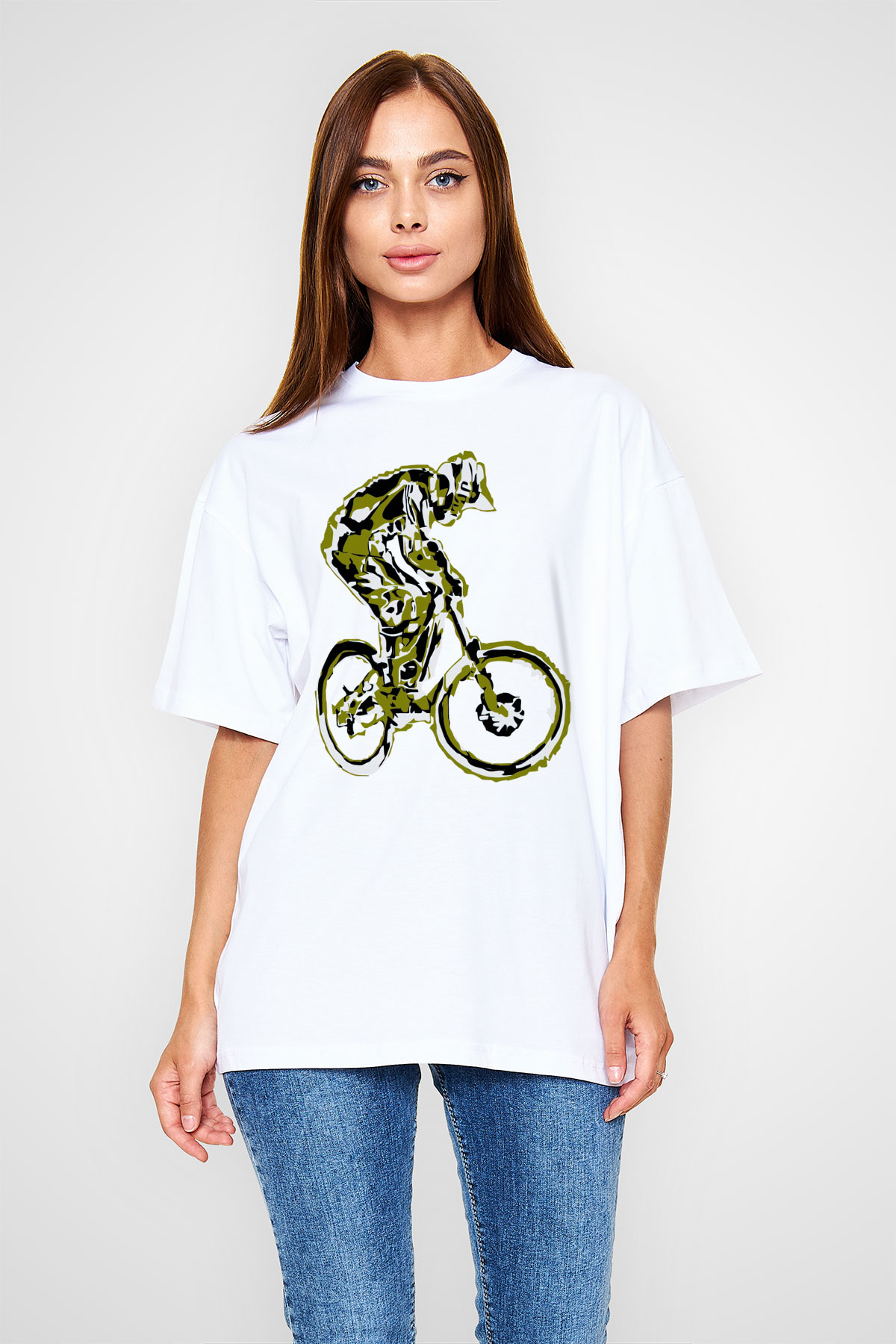Bisiklet Beyaz Unisex Tişört T-Shirt - TişörtFabrikası
