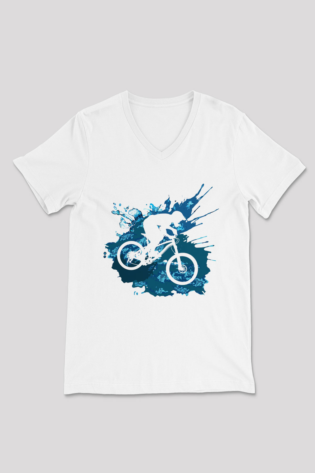 Bisiklet Beyaz Unisex V Yaka Tişört T-Shirt