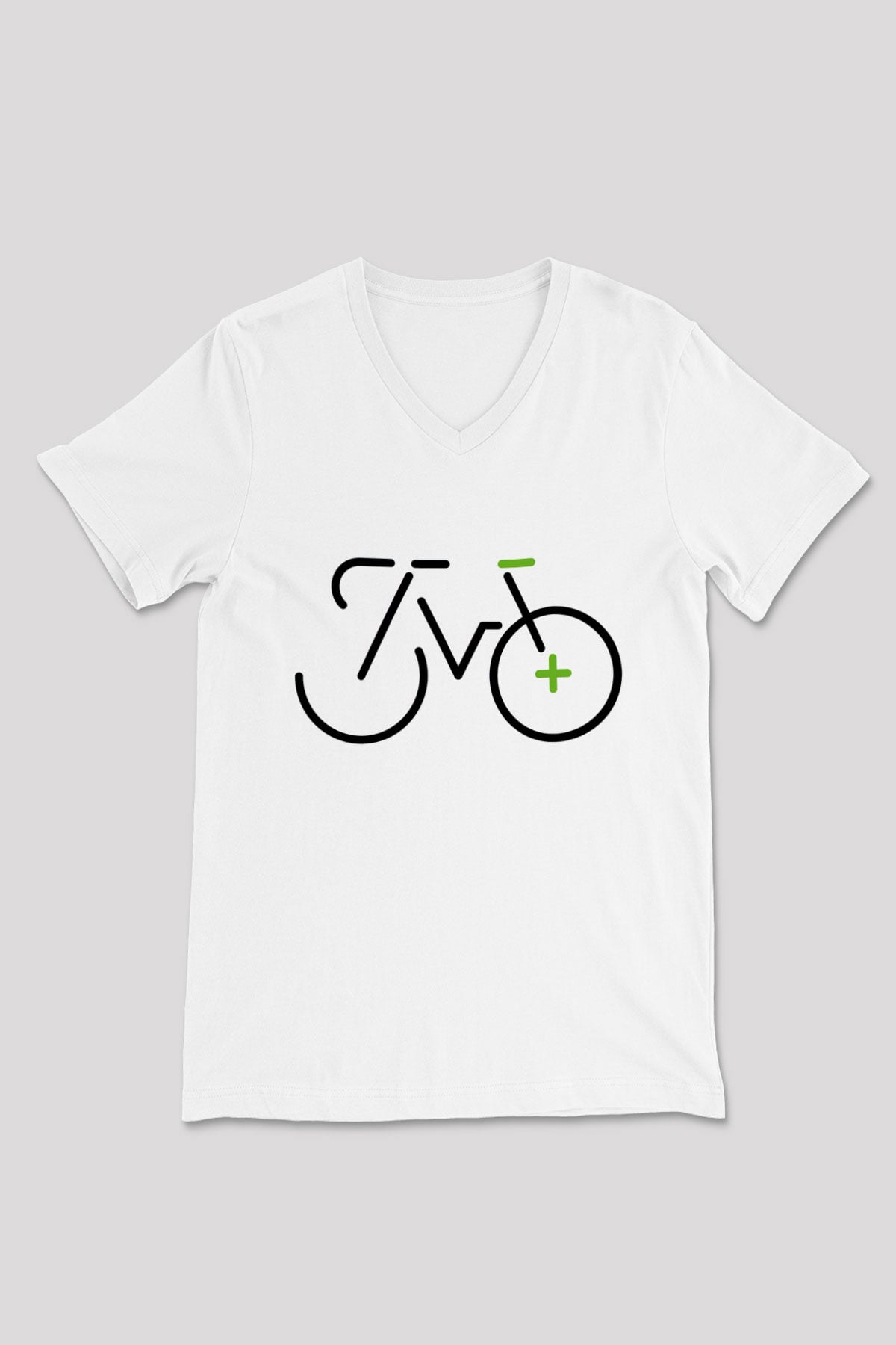 Bisiklet Beyaz Unisex V Yaka Tişört T-Shirt