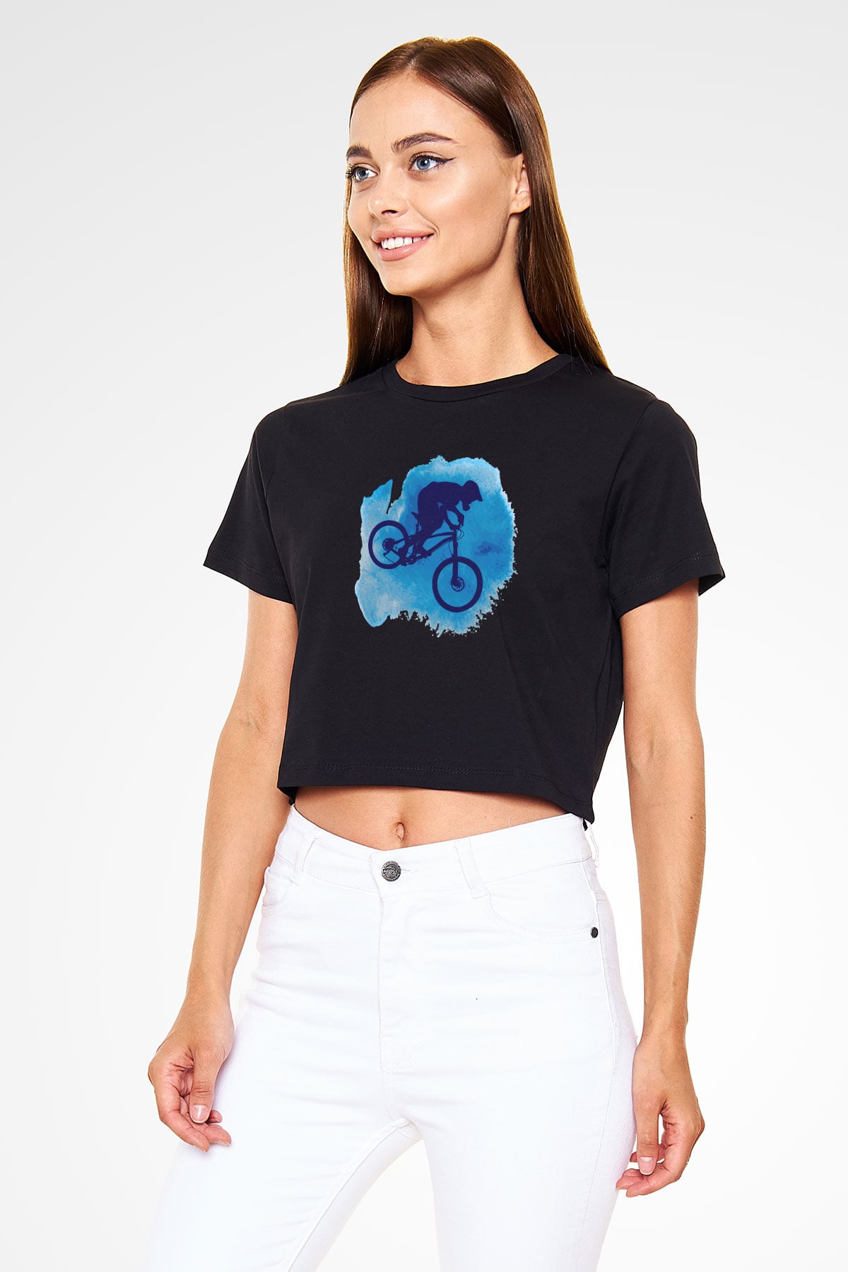 Bisiklet Siyah  Crop Top Tişört