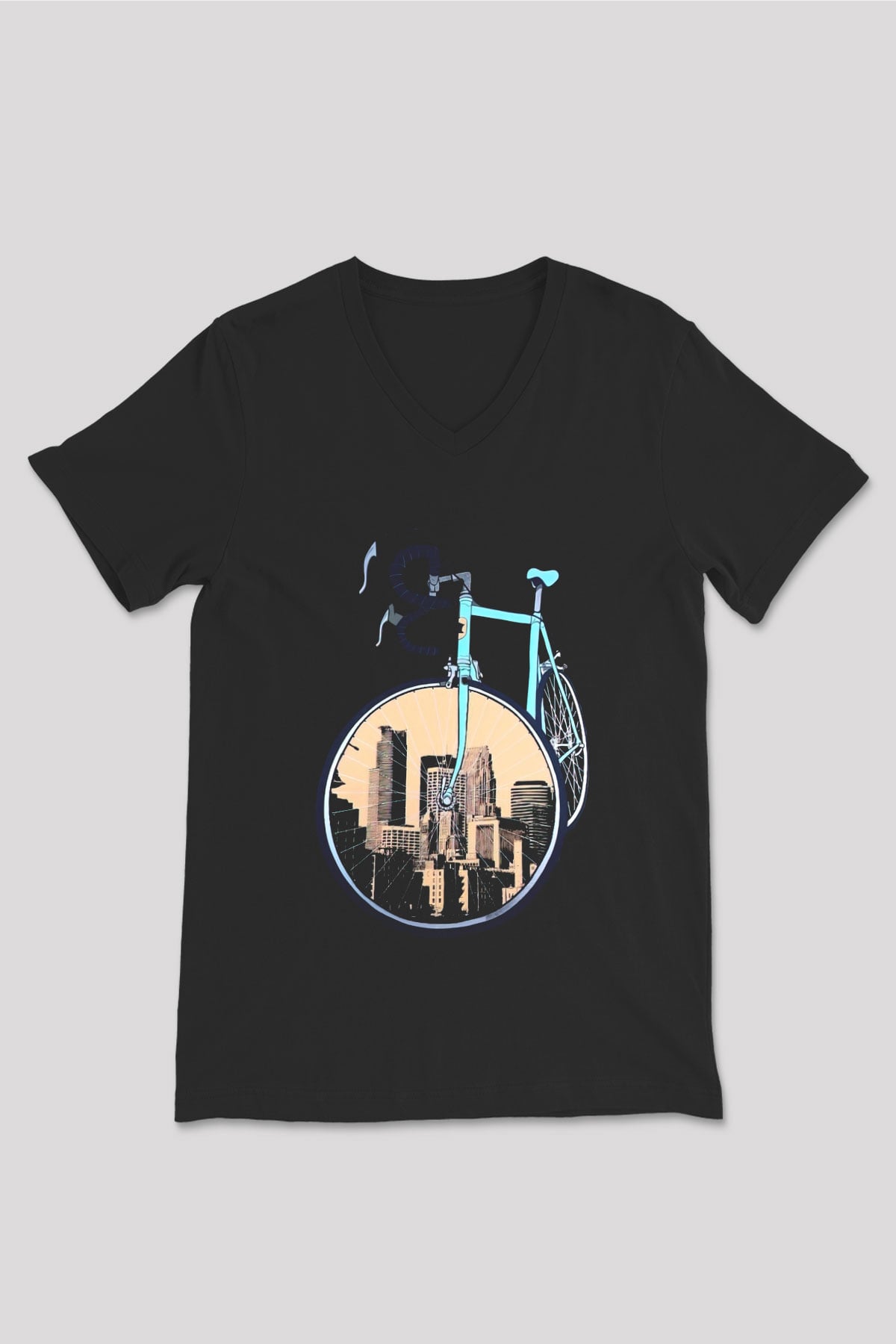 Bisiklet Siyah Unisex V Yaka Tişört T-Shirt