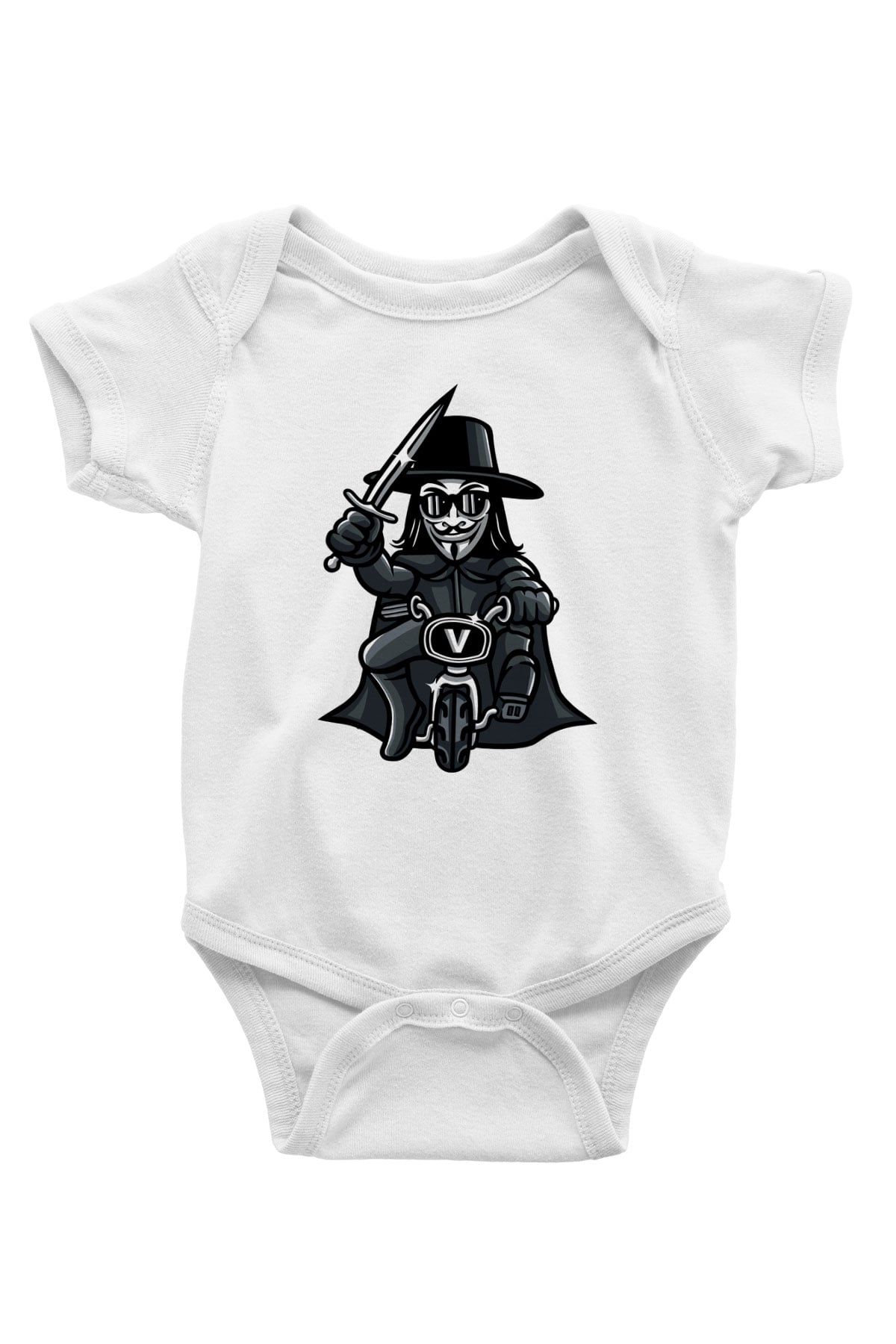 Bisikletçi Vendetta Baskılı Unisex Beyaz Bebek Body - Zıbın
