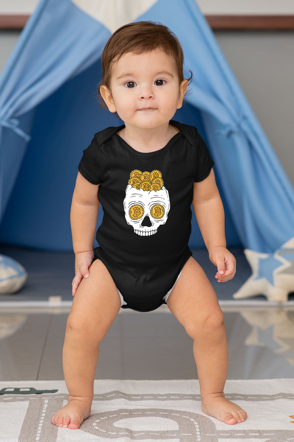 Bitcoin Baskılı Unisex Siyah Bebek Body - Zıbın