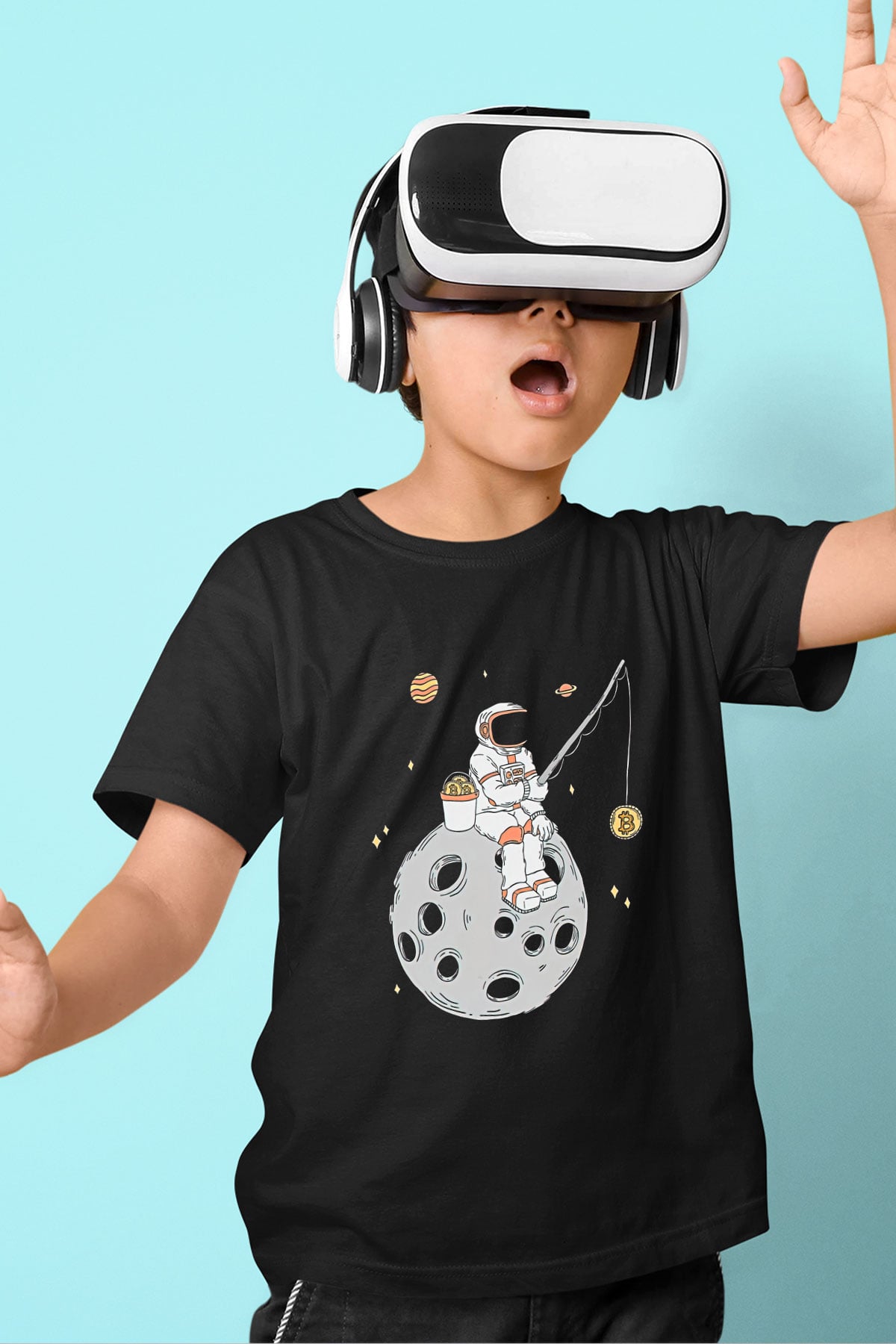 Bitcoin Baskılı Unisex Siyah Çocuk Tişört - Tshirt