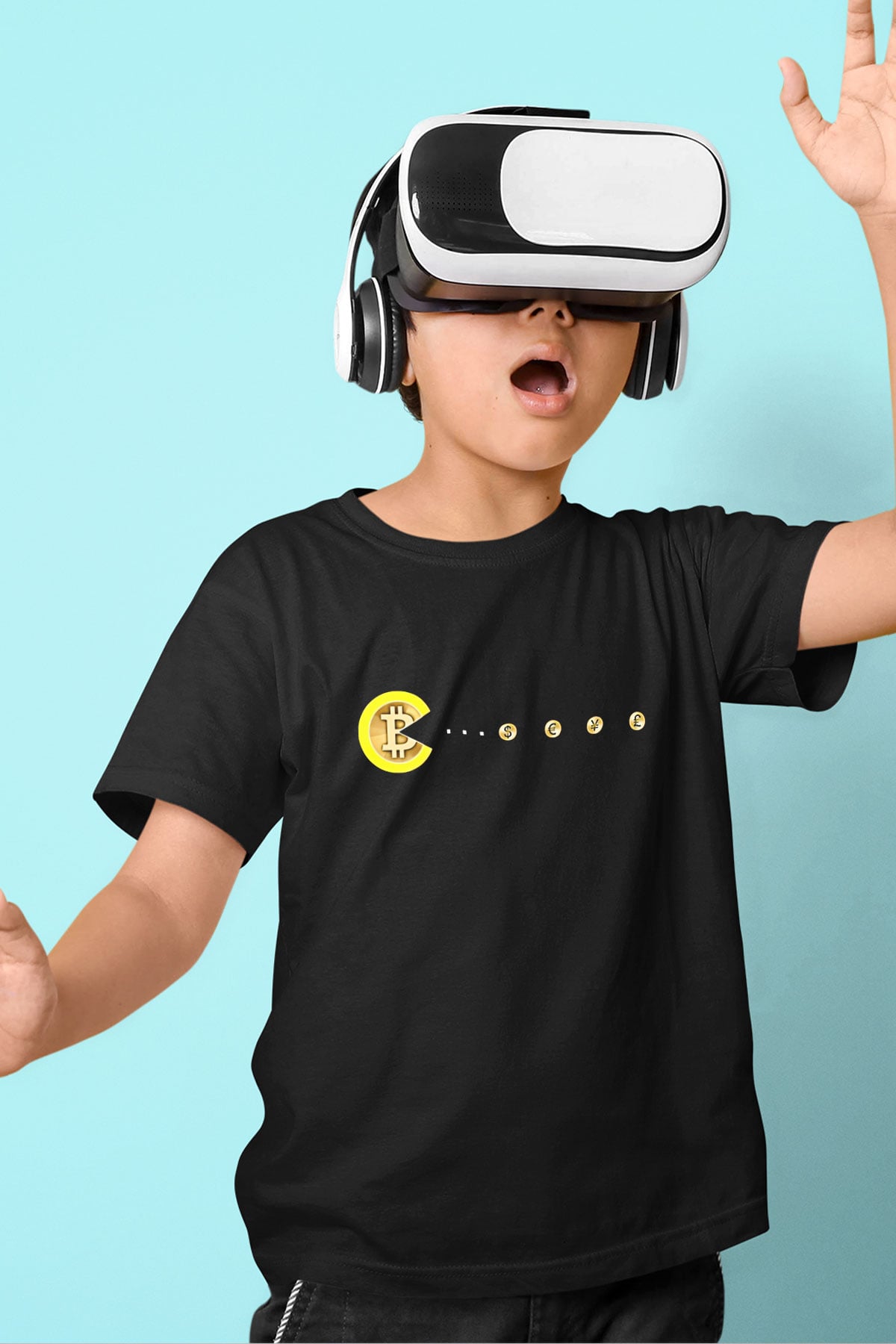 Bitcoin Baskılı Unisex Siyah Çocuk Tişört - Tshirt