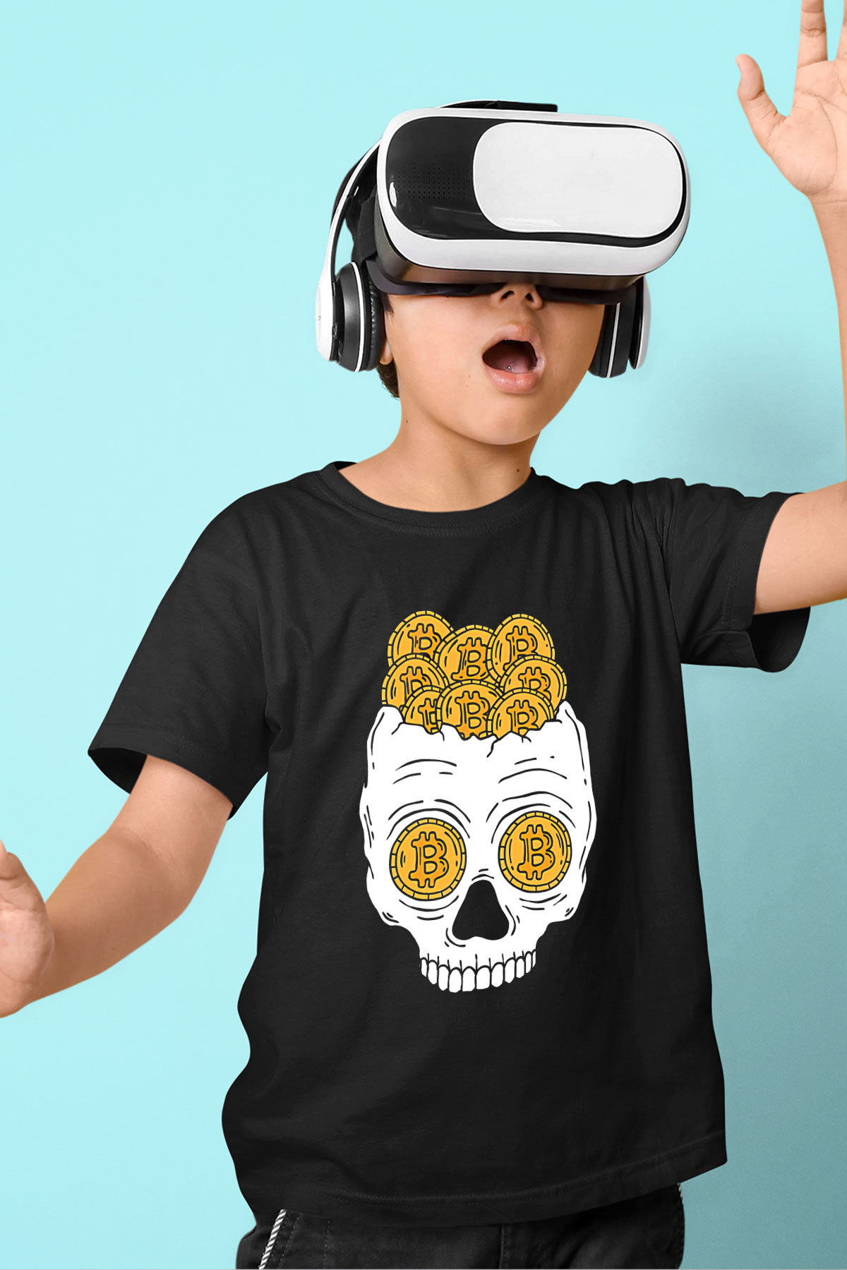 Bitcoin Baskılı Unisex Siyah Çocuk Tişört - Tshirt