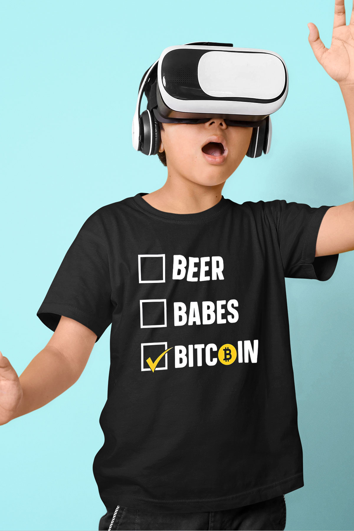 Bitcoin Baskılı Unisex Siyah Çocuk Tişört - Tshirt