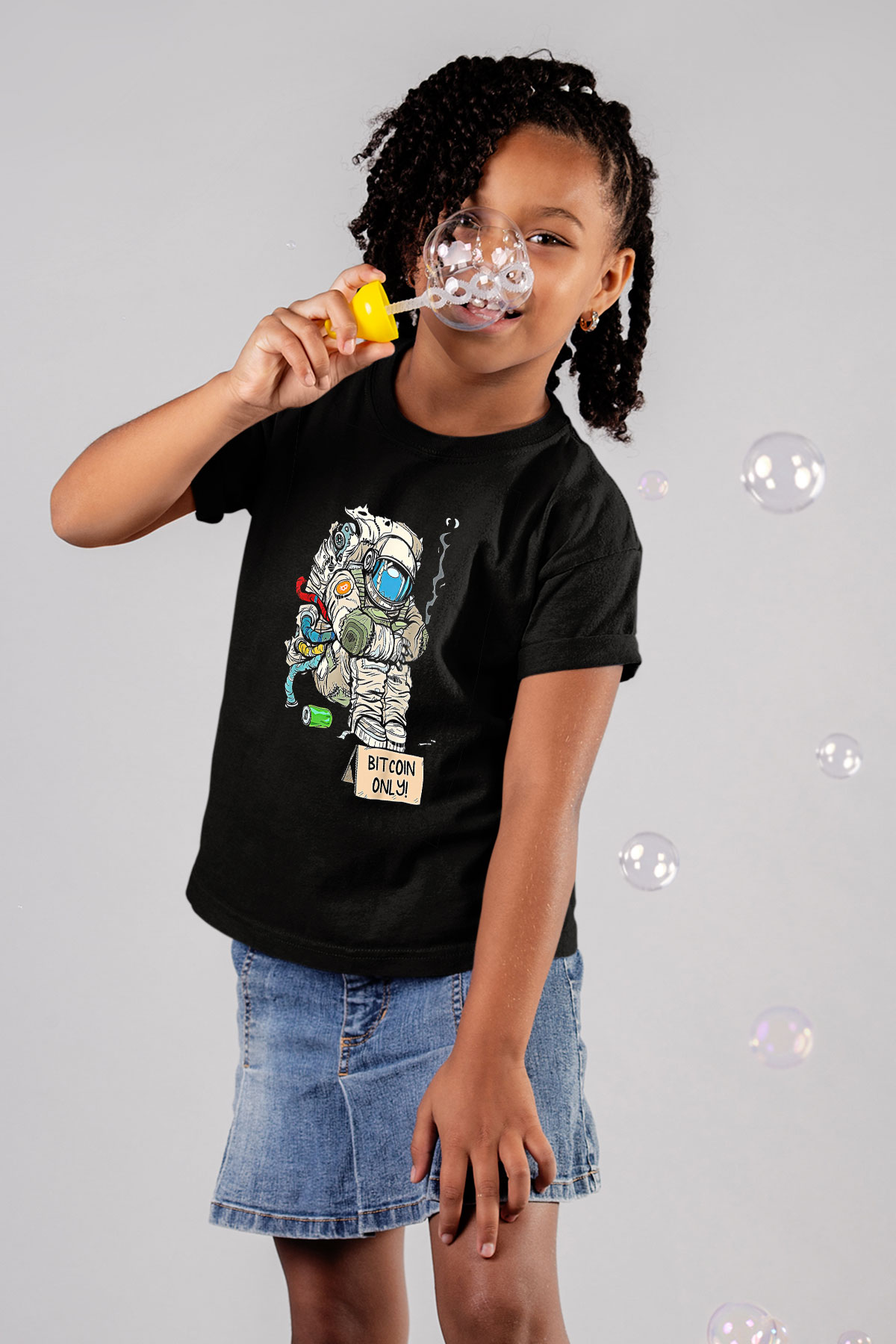 Bitcoin Baskılı Unisex Siyah Çocuk Tişört - Tshirt