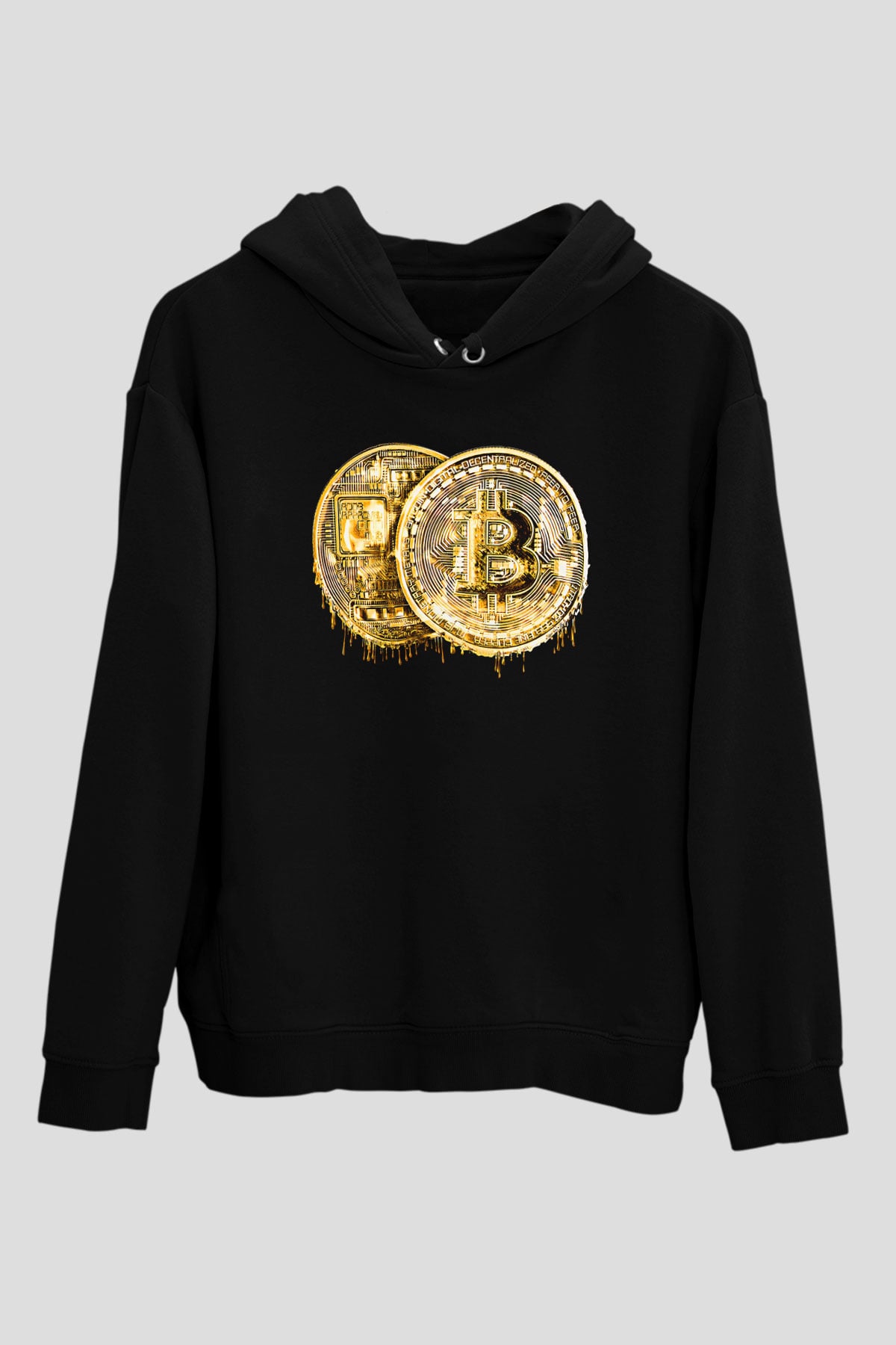 Bitcoin Baskılı Unisex Siyah Hoodie