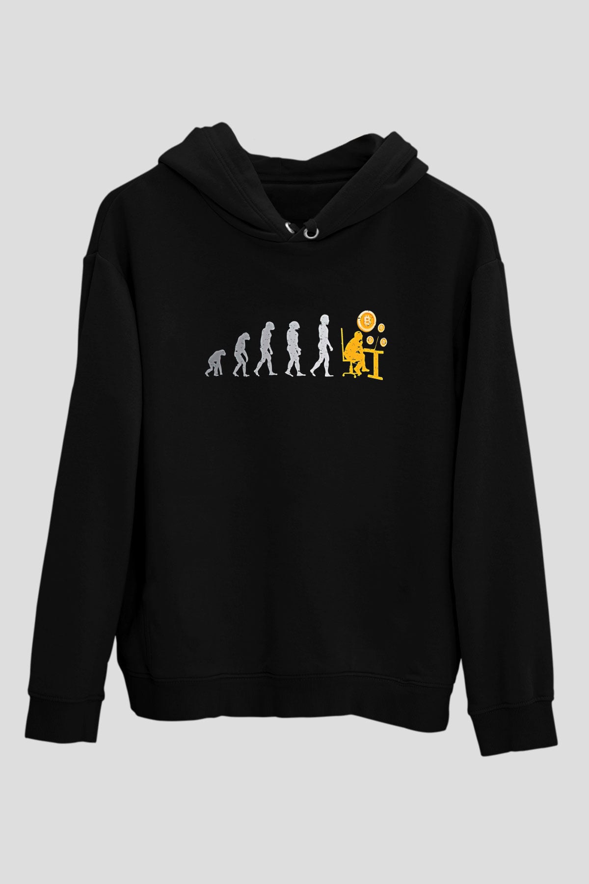 Bitcoin Baskılı Unisex Siyah Hoodie