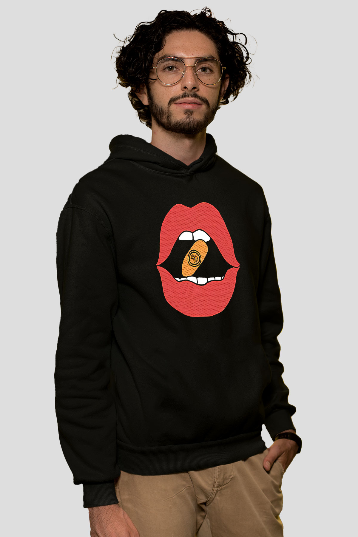 Bitcoin Baskılı Unisex Siyah Hoodie