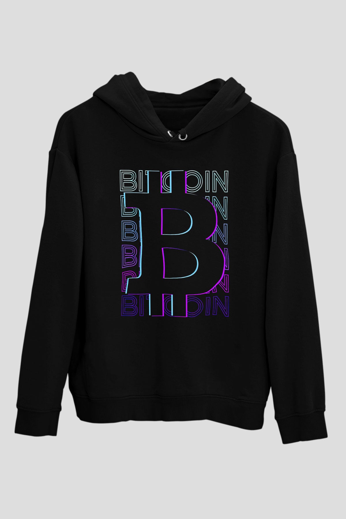 Bitcoin Baskılı Unisex Siyah Hoodie