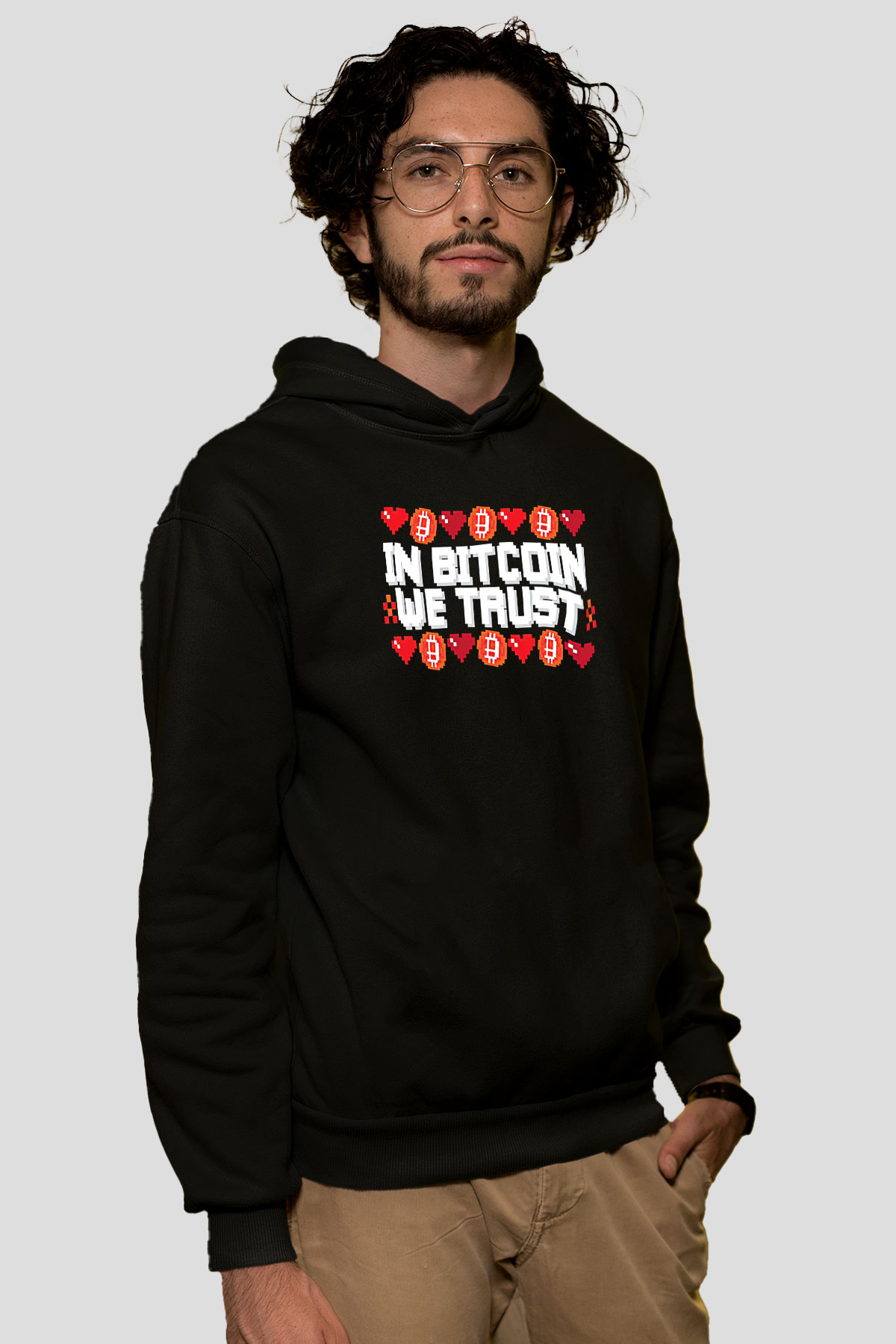 Bitcoin Baskılı Unisex Siyah Hoodie