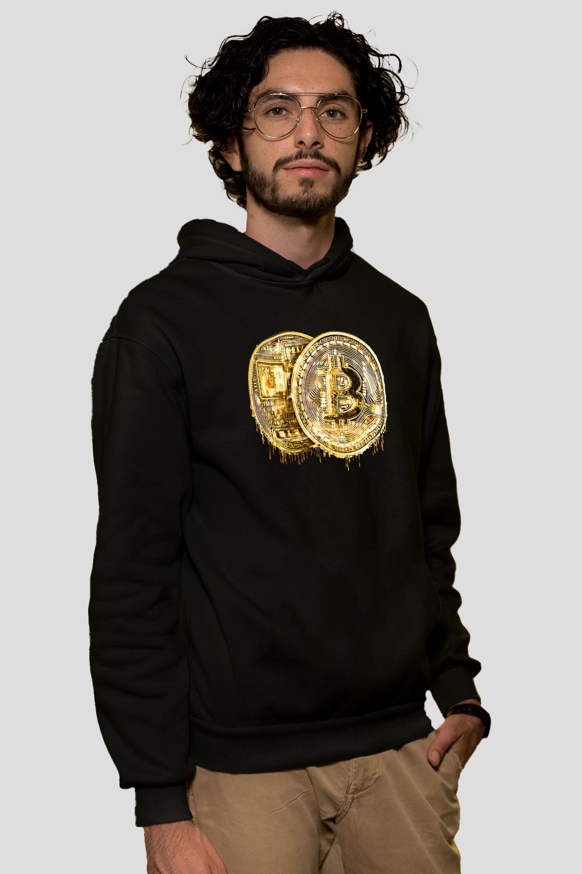 Bitcoin Baskılı Unisex Siyah Hoodie