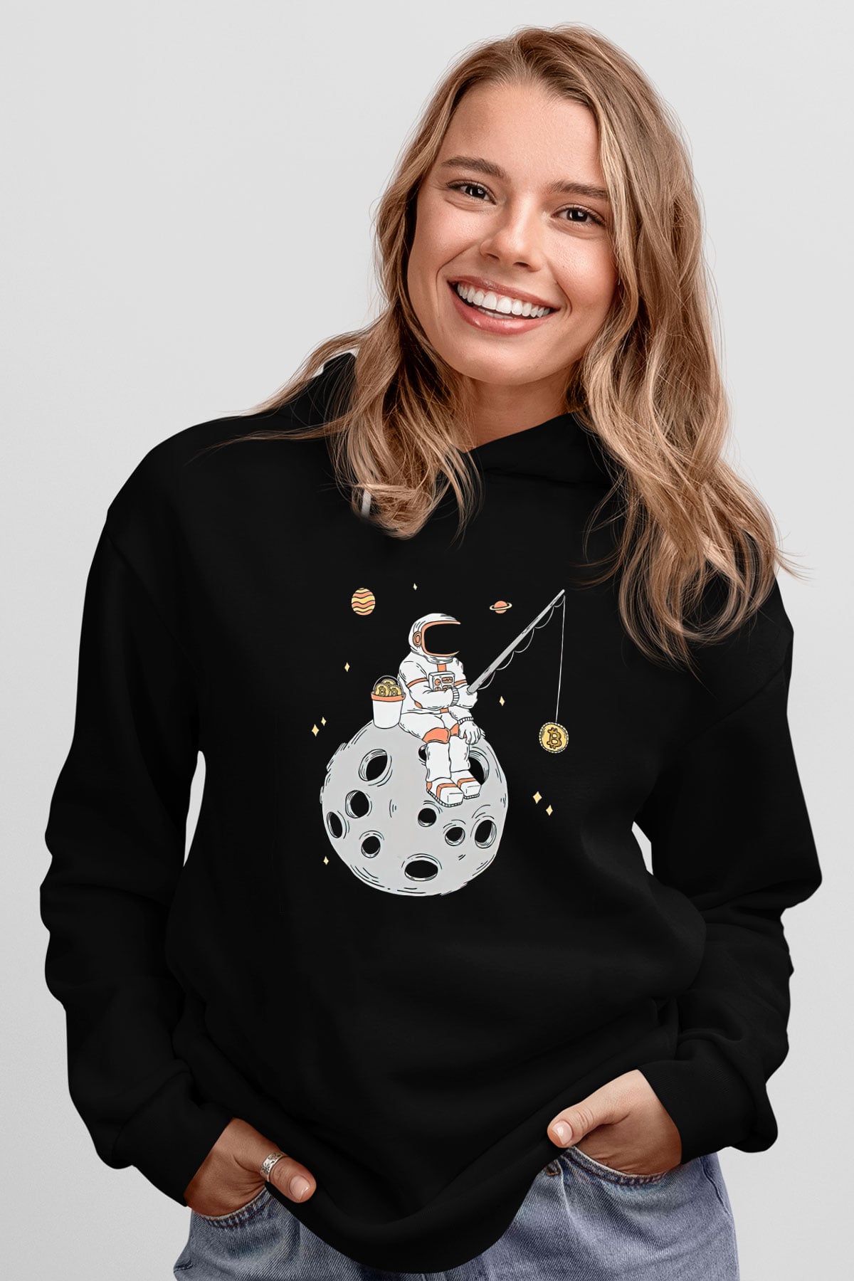 Bitcoin Baskılı Unisex Siyah Hoodie