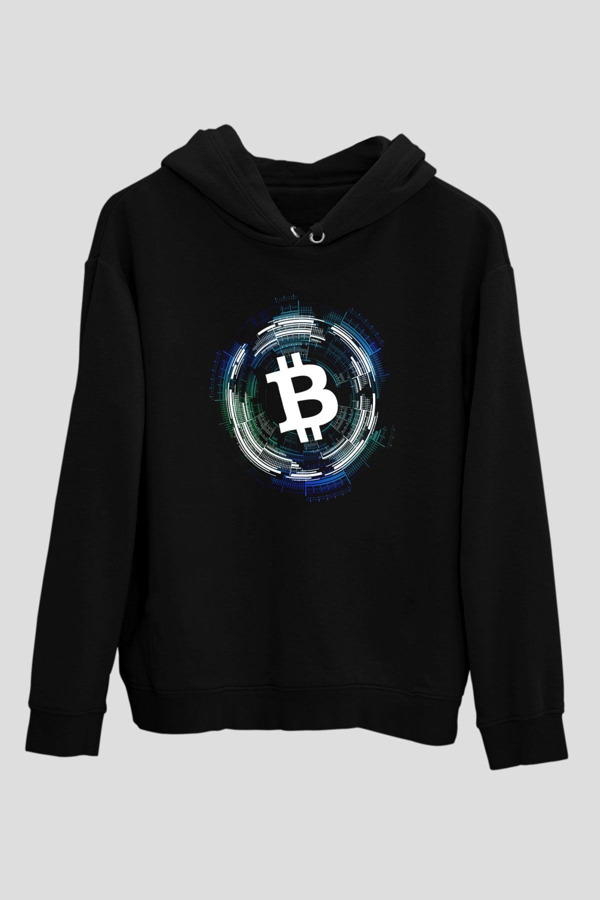 Bitcoin Baskılı Unisex Siyah Hoodie