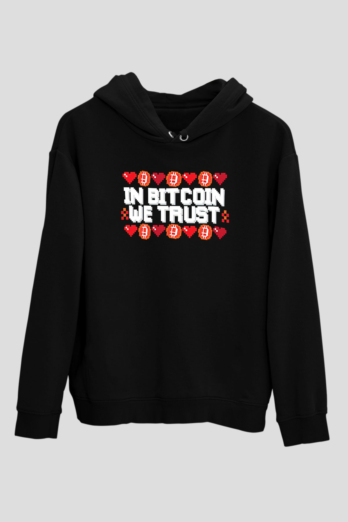 Bitcoin Baskılı Unisex Siyah Hoodie