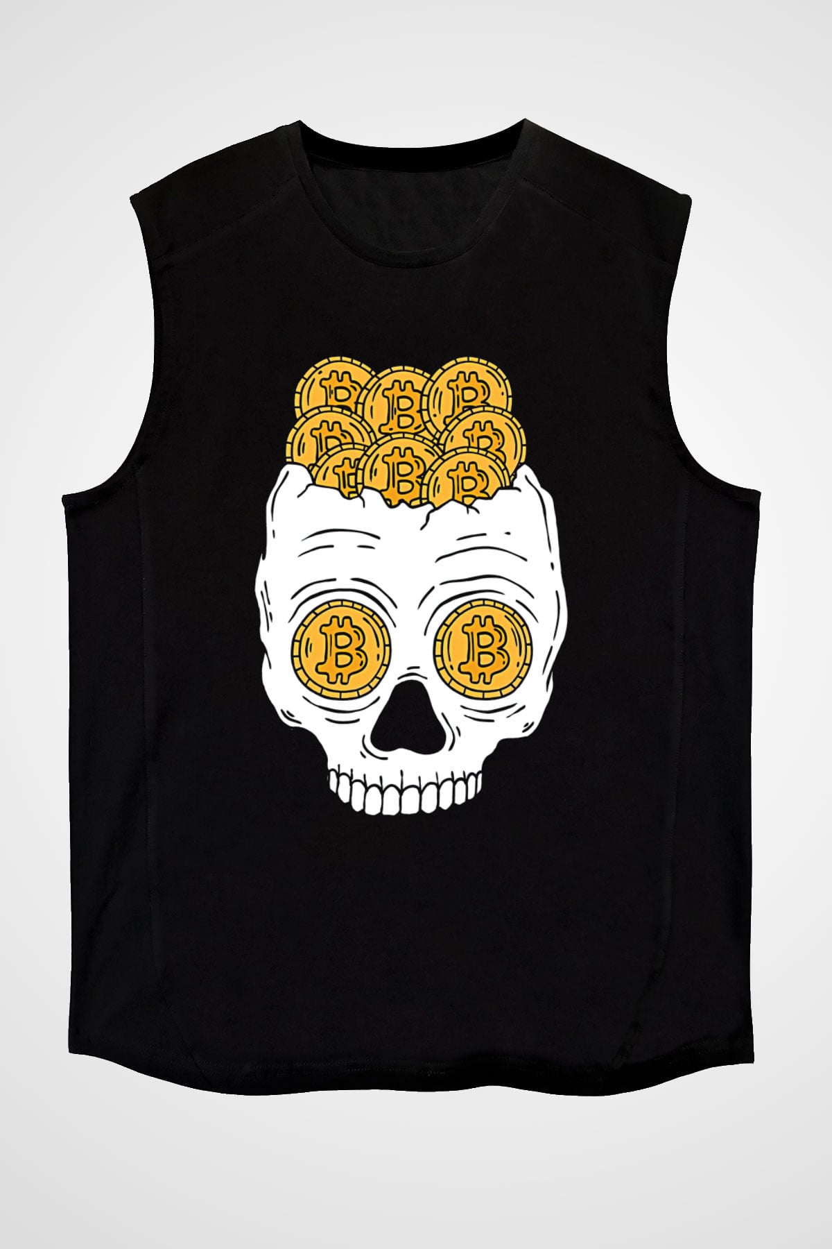 Bitcoin Baskılı Unisex Siyah Kolsuz Tişört - Tshirt
