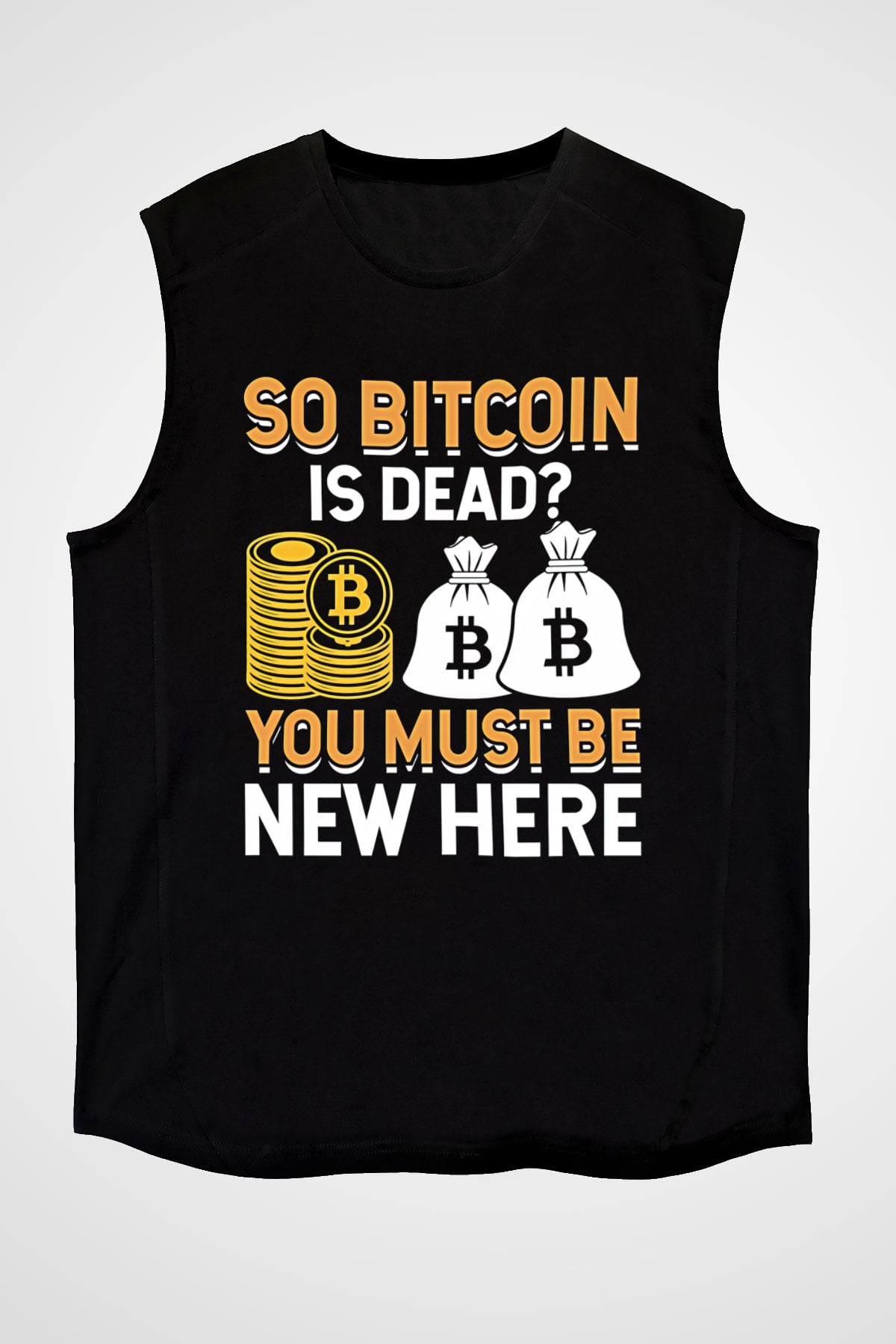 Bitcoin Baskılı Unisex Siyah Kolsuz Tişört - Tshirt