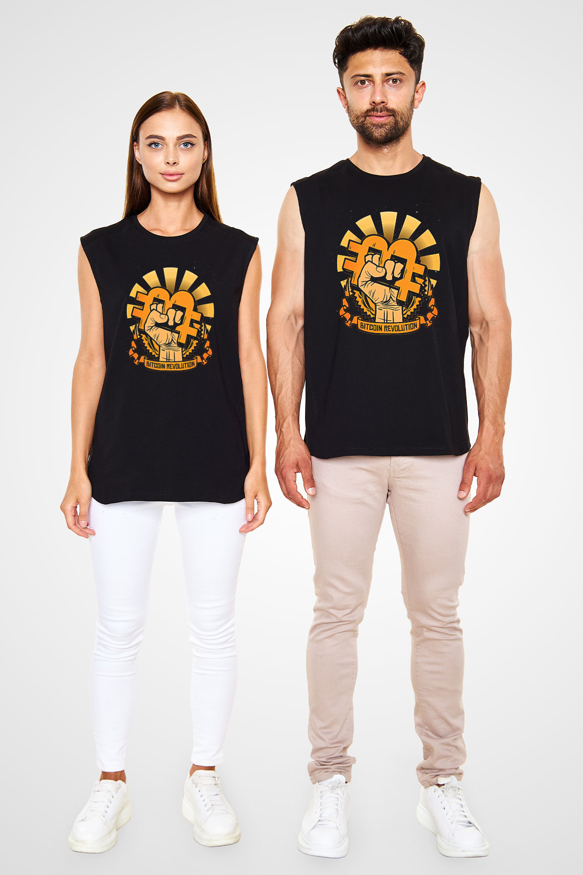 Bitcoin Baskılı Unisex Siyah Kolsuz Tişört - Tshirt