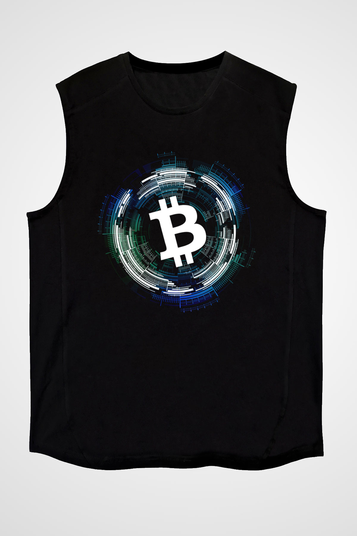 Bitcoin Baskılı Unisex Siyah Kolsuz Tişört - Tshirt