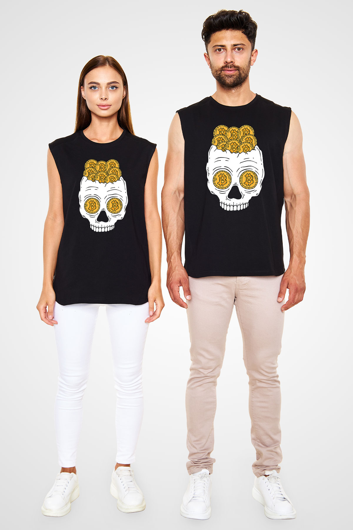 Bitcoin Baskılı Unisex Siyah Kolsuz Tişört - Tshirt