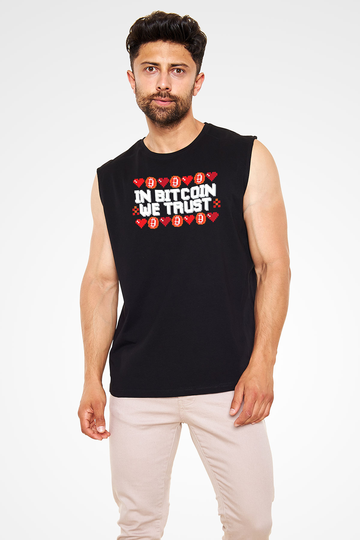 Bitcoin Baskılı Unisex Siyah Kolsuz Tişört - Tshirt