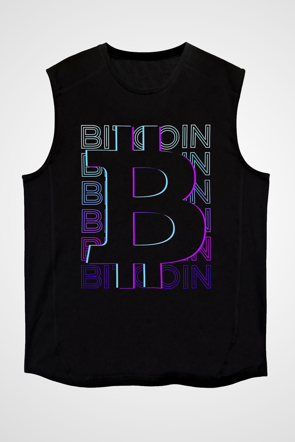 Bitcoin Baskılı Unisex Siyah Kolsuz Tişört - Tshirt