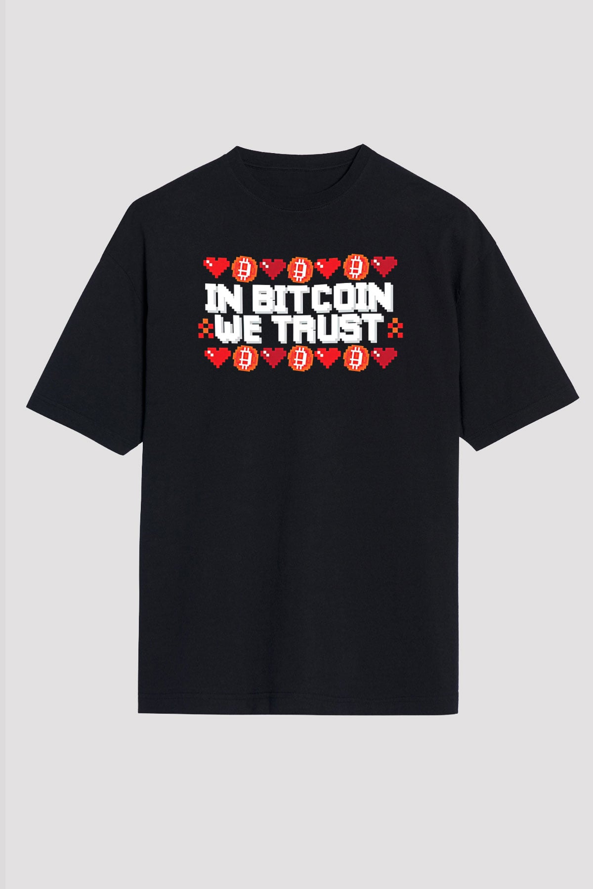 Bitcoin Baskılı Unisex Siyah Oversize Tişört - Tshirt
