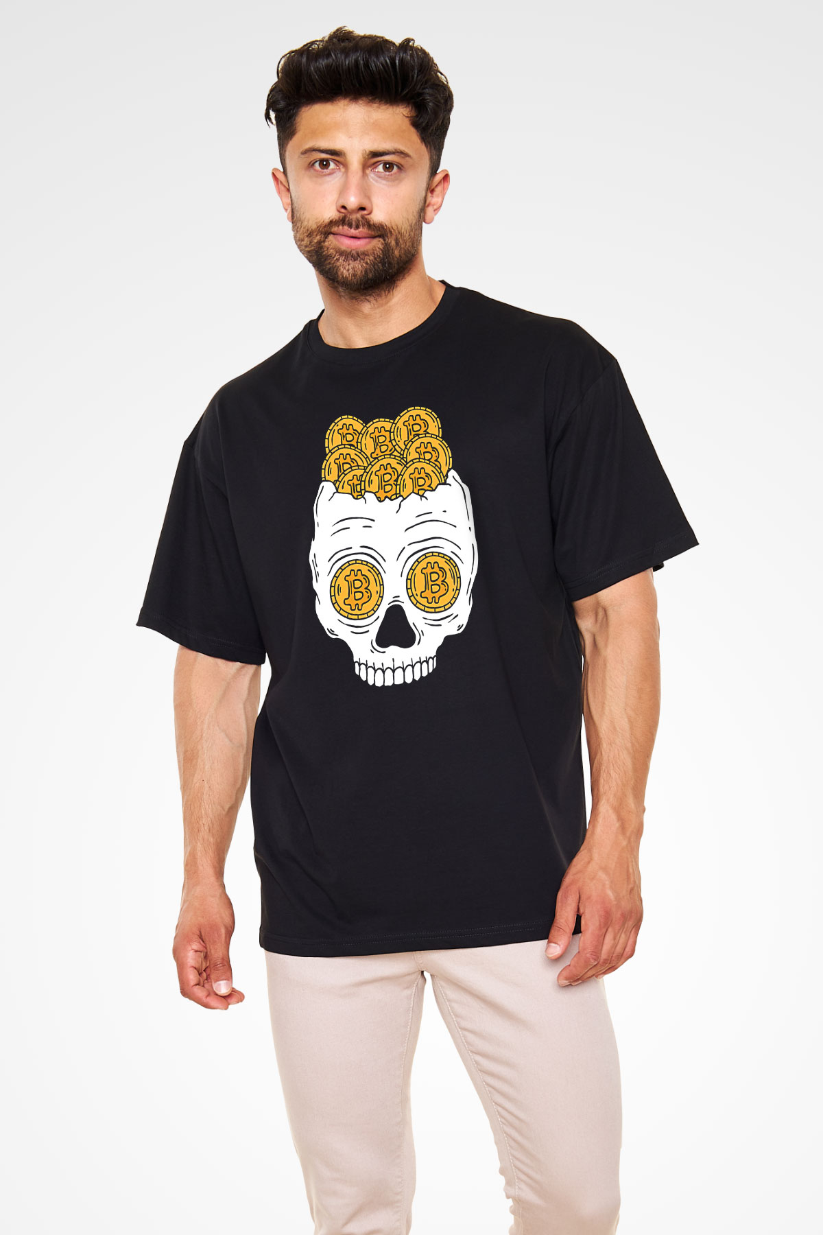 Bitcoin Baskılı Unisex Siyah Oversize Tişört - Tshirt