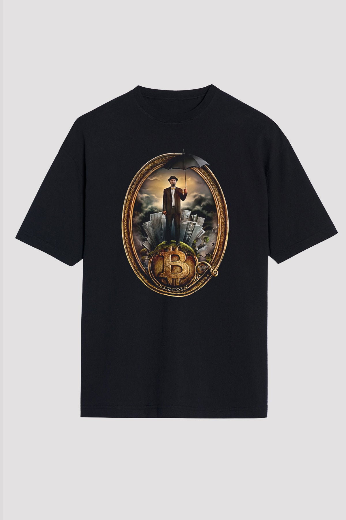 Bitcoin Baskılı Unisex Siyah Oversize Tişört - Tshirt