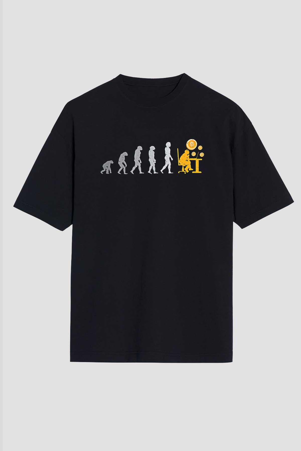 Bitcoin Baskılı Unisex Siyah Oversize Tişört - Tshirt