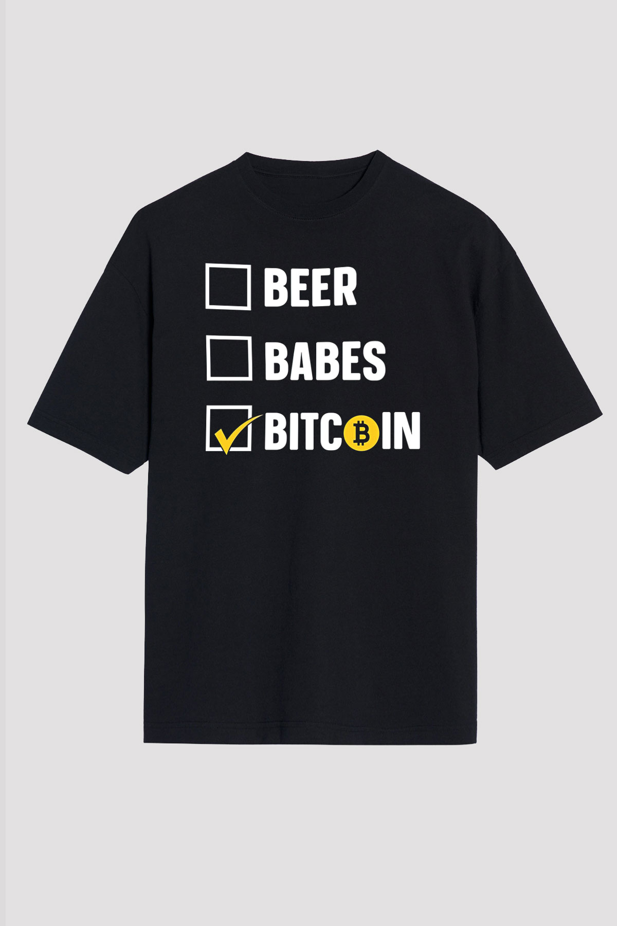 Bitcoin Baskılı Unisex Siyah Oversize Tişört - Tshirt