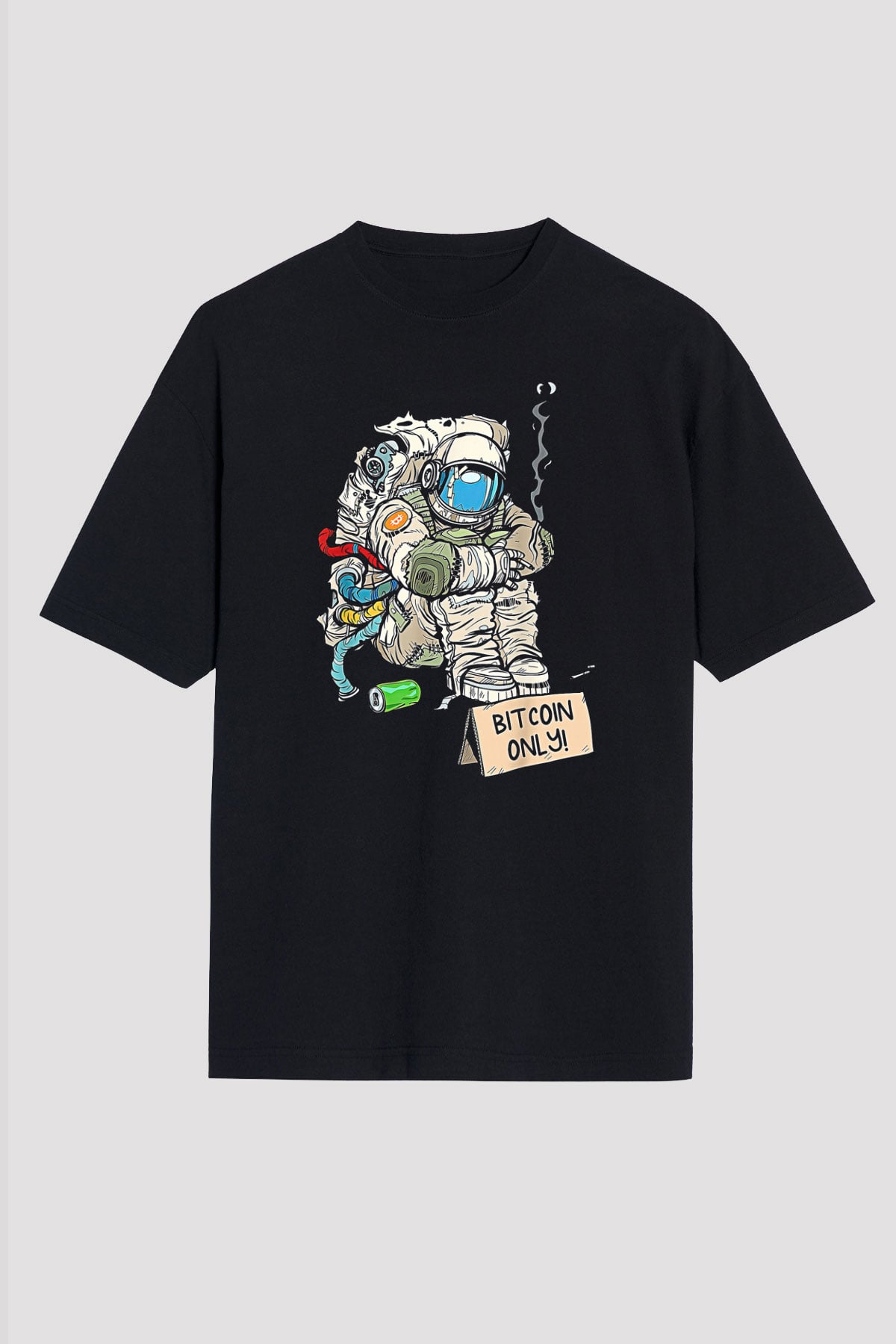 Bitcoin Baskılı Unisex Siyah Oversize Tişört - Tshirt