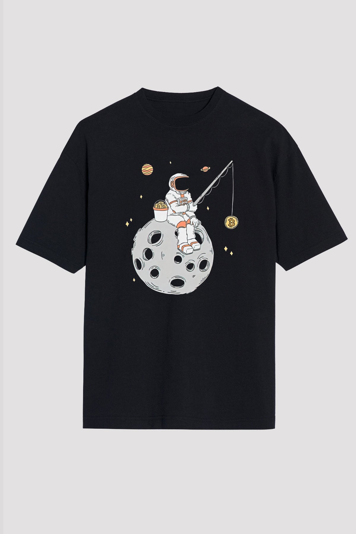 Bitcoin Baskılı Unisex Siyah Oversize Tişört - Tshirt