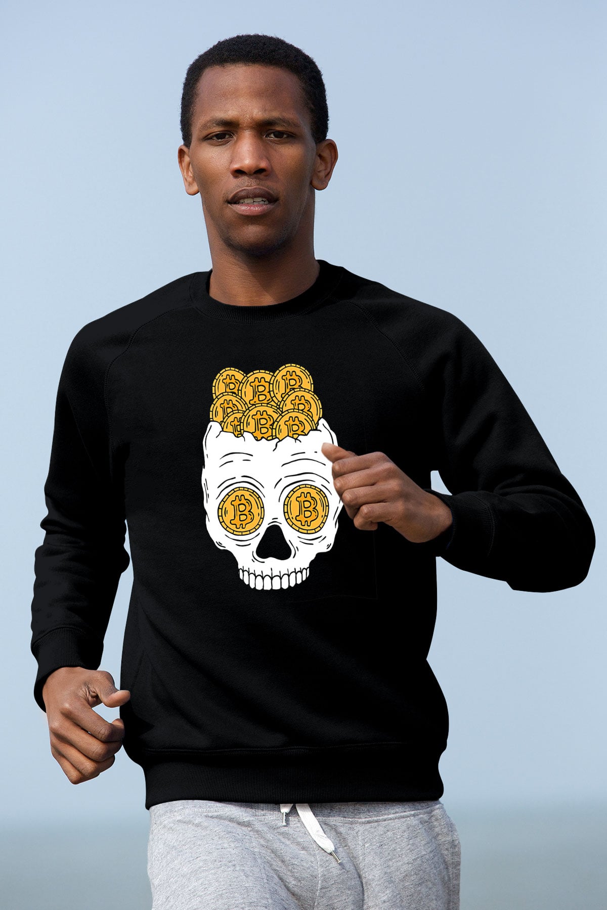 Bitcoin Baskılı Unisex Siyah Sweatshirt